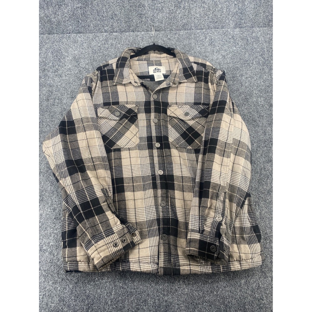Old Mill Flannel Shirt Jacket Mens XL Black Tan Plaid Fleece Lined Heavyweight